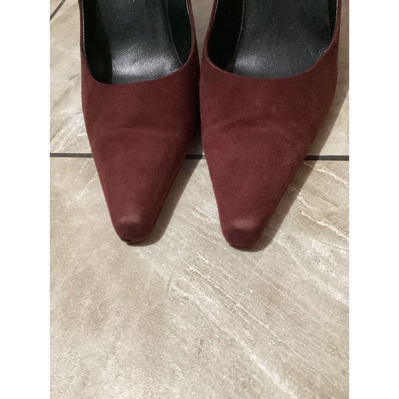 Yves Saint Laurent Burgundy Suede Bow Pointed Toe Pump - Picture 6 of 12